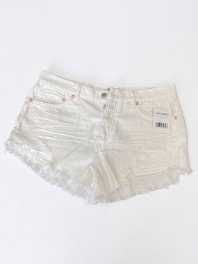 Free People White Frayed Hem Ripped Denim Shorts